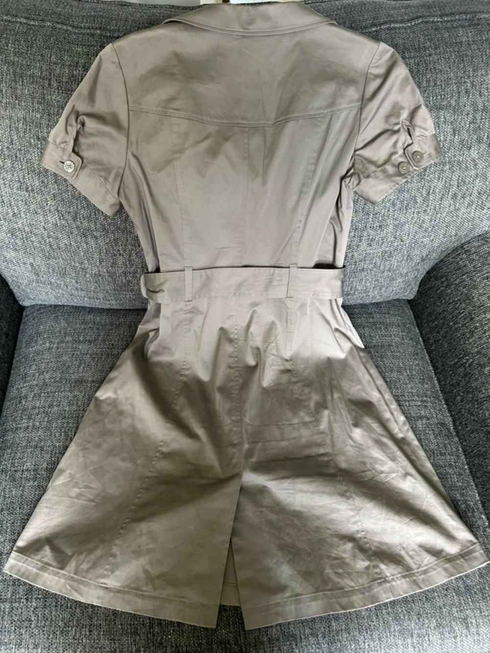 Belted Short-Sleeve Shirt Mini Dress in Taupe - Picture 2 of 4